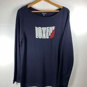 Nautica Love classic lightweight pullover sweater blue/red long-sleeve coastal